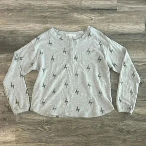 Lola Grace Top Gray Lightning Bolt Pullover Sweater Top Size Small Long Sleeve